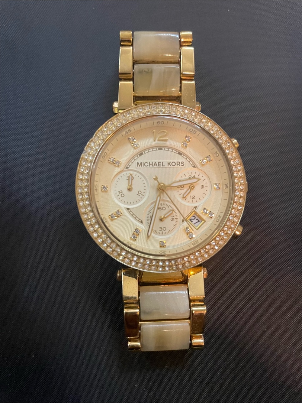 Michael Kors Gold Tone Crystal Bezel Chronograph Bracelet Watch